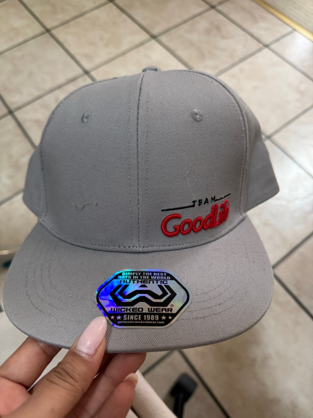 Goodlife Light Gray Snapback Hat with Red Logo